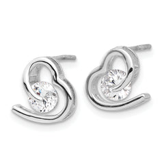 Sterling Silver Rhodium-plated Heart and CZ Post Earrings