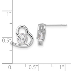 Sterling Silver Rhodium-plated Heart and CZ Post Earrings