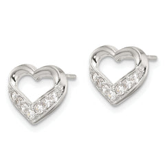 Sterling Silver Polished CZ Heart Post Earrings