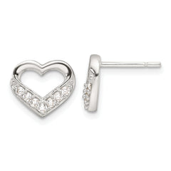 Sterling Silver Polished CZ Heart Post Earrings