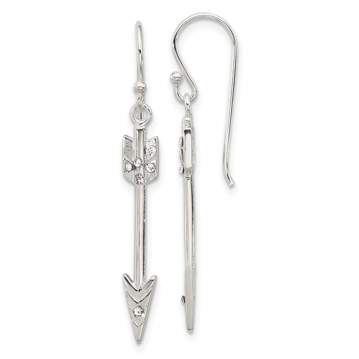 Sterling Silver Polished CZ Arrow Dangle Earrings