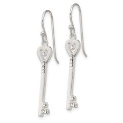 Sterling Silver Polished CZ Key Dangle Earrings