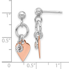 Sterling Silver Rose Gold-plated Polished /heart and CZ Post Earrings