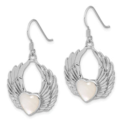 Sterling Silver Rhod-Plated Polished Mother of Pearl Winged Heart Earrings