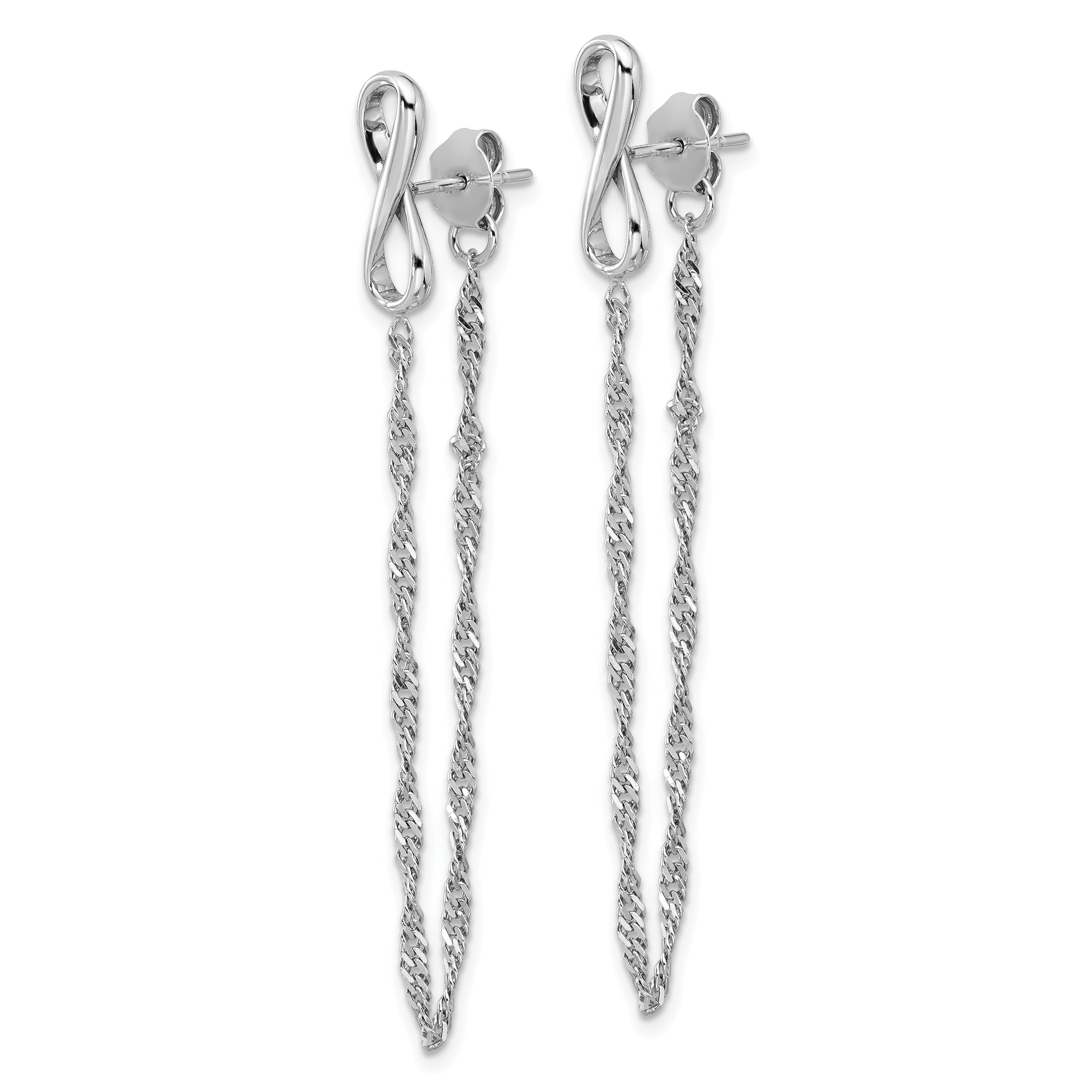 Sterling Silver Rhodium-plated Infinity with Twisted Chain Post Earrings