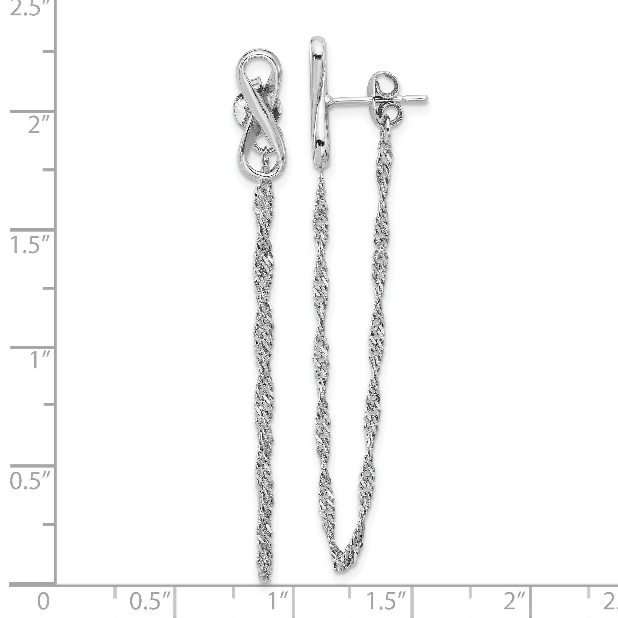 Sterling Silver Rhodium-plated Infinity with Twisted Chain Post Earrings