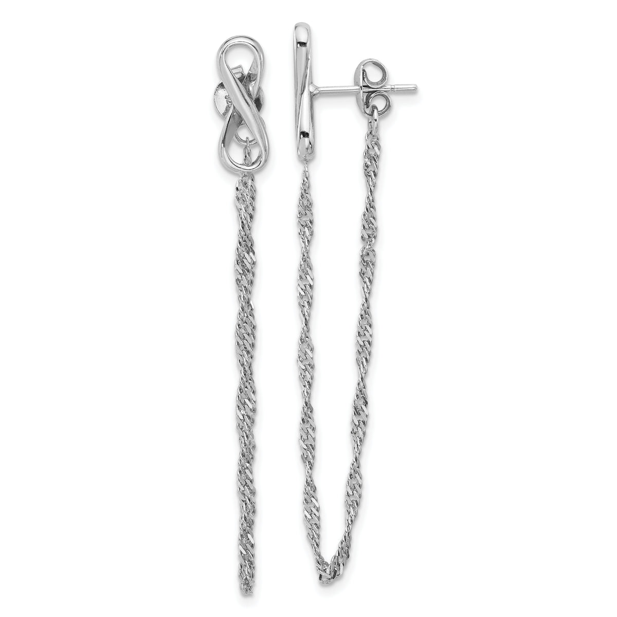 Sterling Silver Rhodium-plated Infinity with Twisted Chain Post Earrings