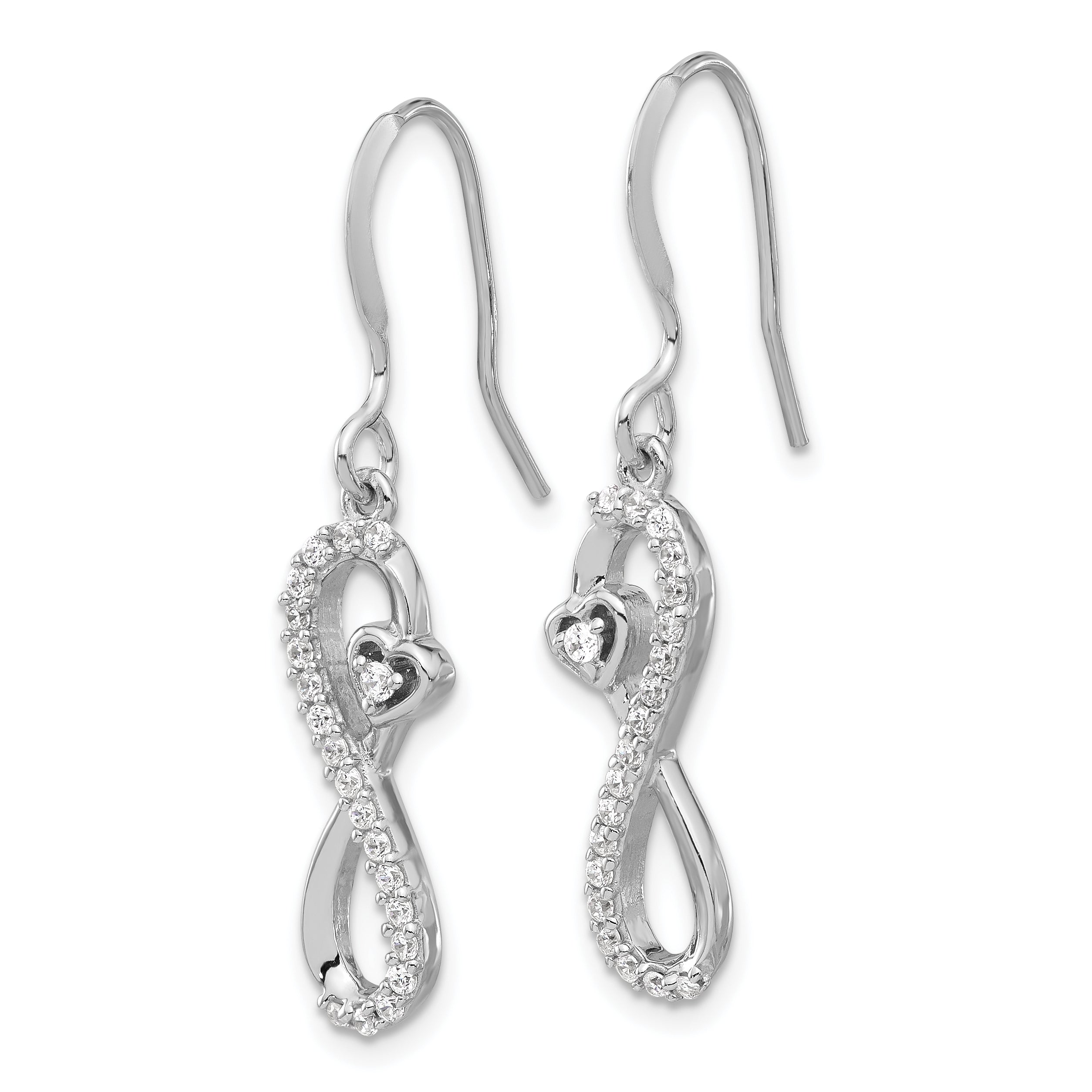 Sterling Silver Rhodium-plated Polished CZ Infinity Heart Dangle Earrings