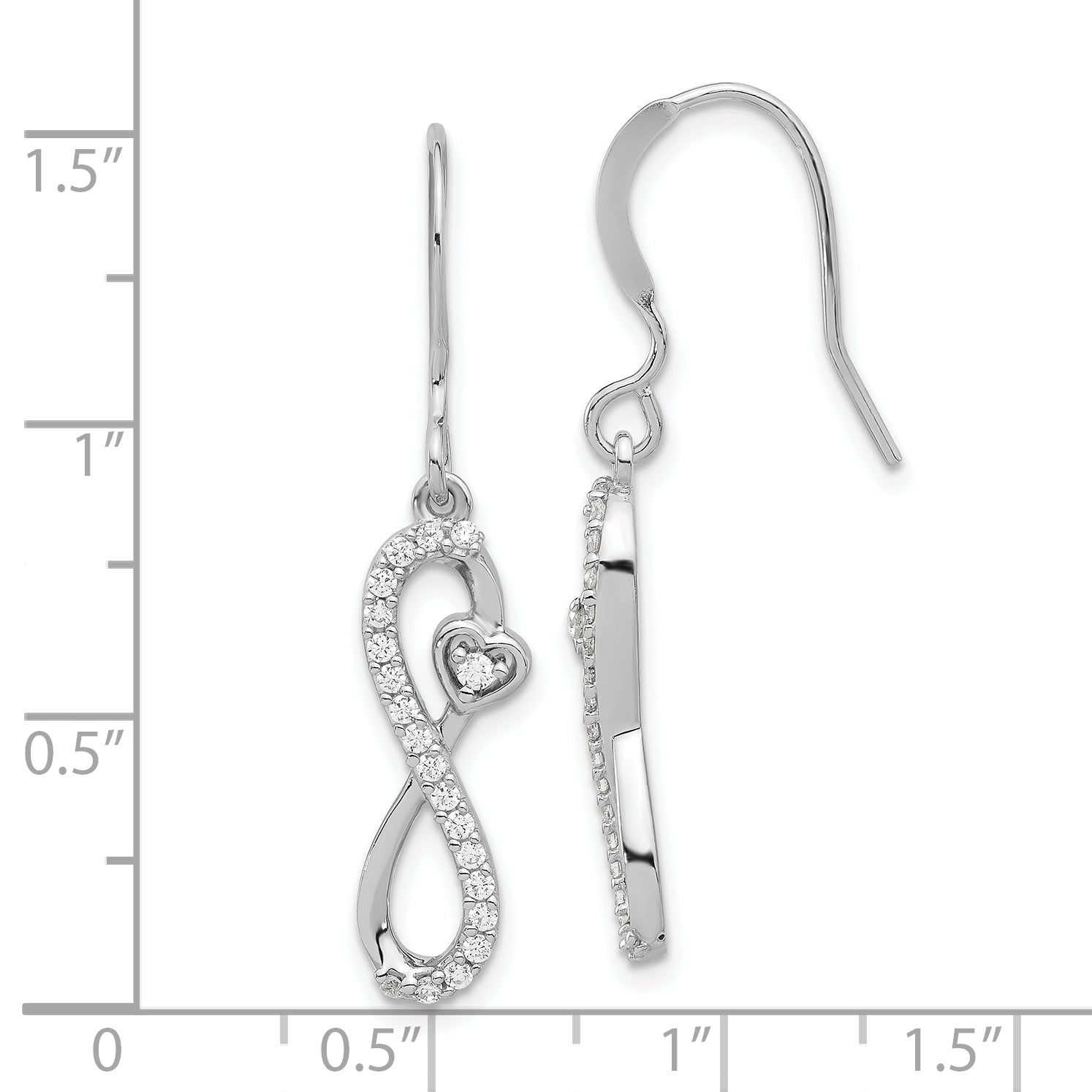 Sterling Silver Rhodium-plated Polished CZ Infinity Heart Dangle Earrings