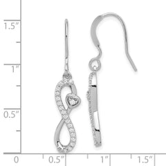 Sterling Silver Rhodium-plated Polished CZ Infinity Heart Dangle Earrings