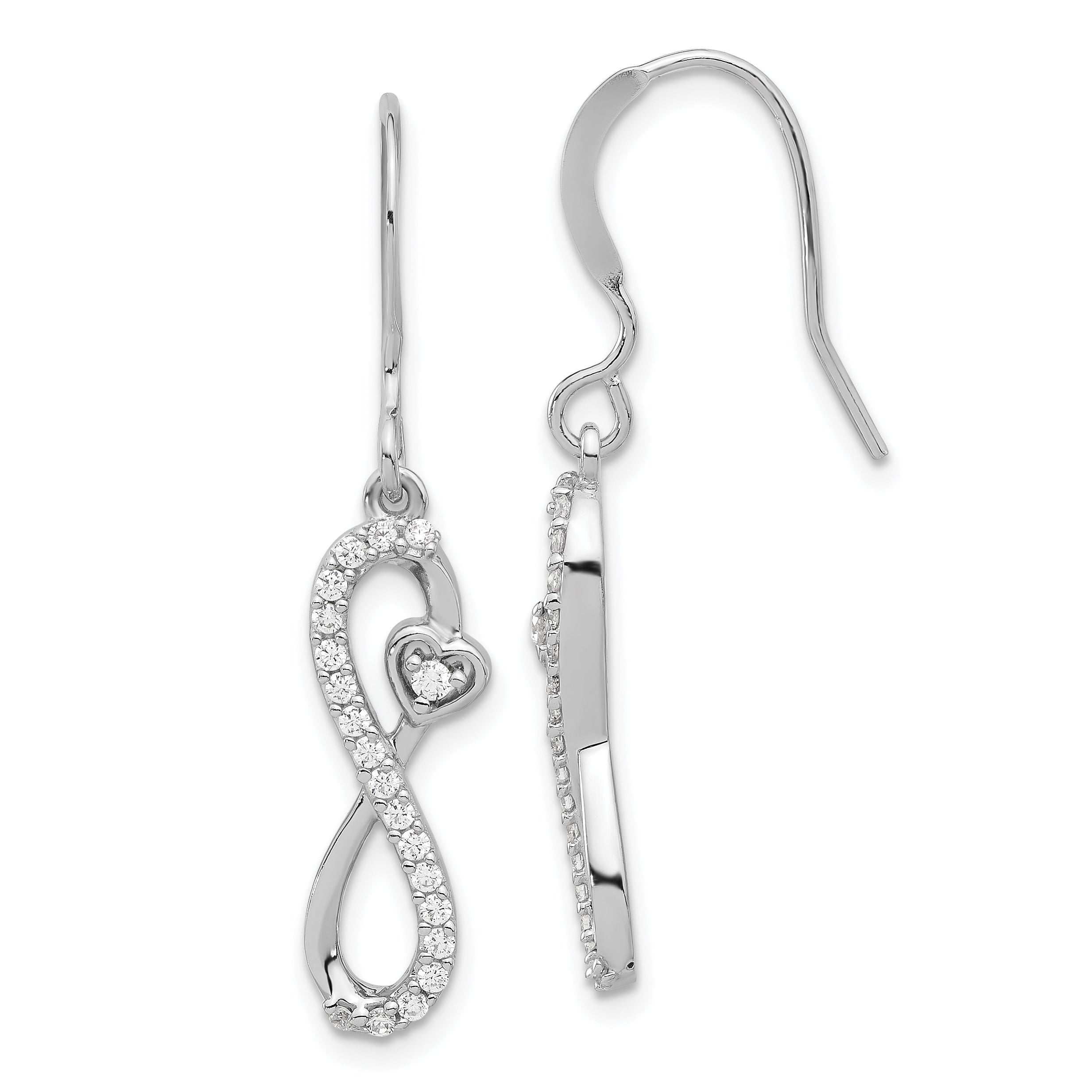 Sterling Silver Rhodium-plated Polished CZ Infinity Heart Dangle Earrings