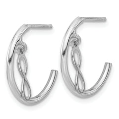 Sterling Silver Rh-plated Polished Infinity Dangle J-Hoop Post Earrings