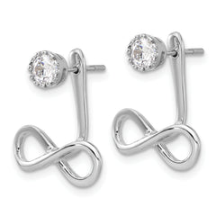 Sterling Silver Rhodium-plated Drop Infinity Jacket CZ Post Earrings