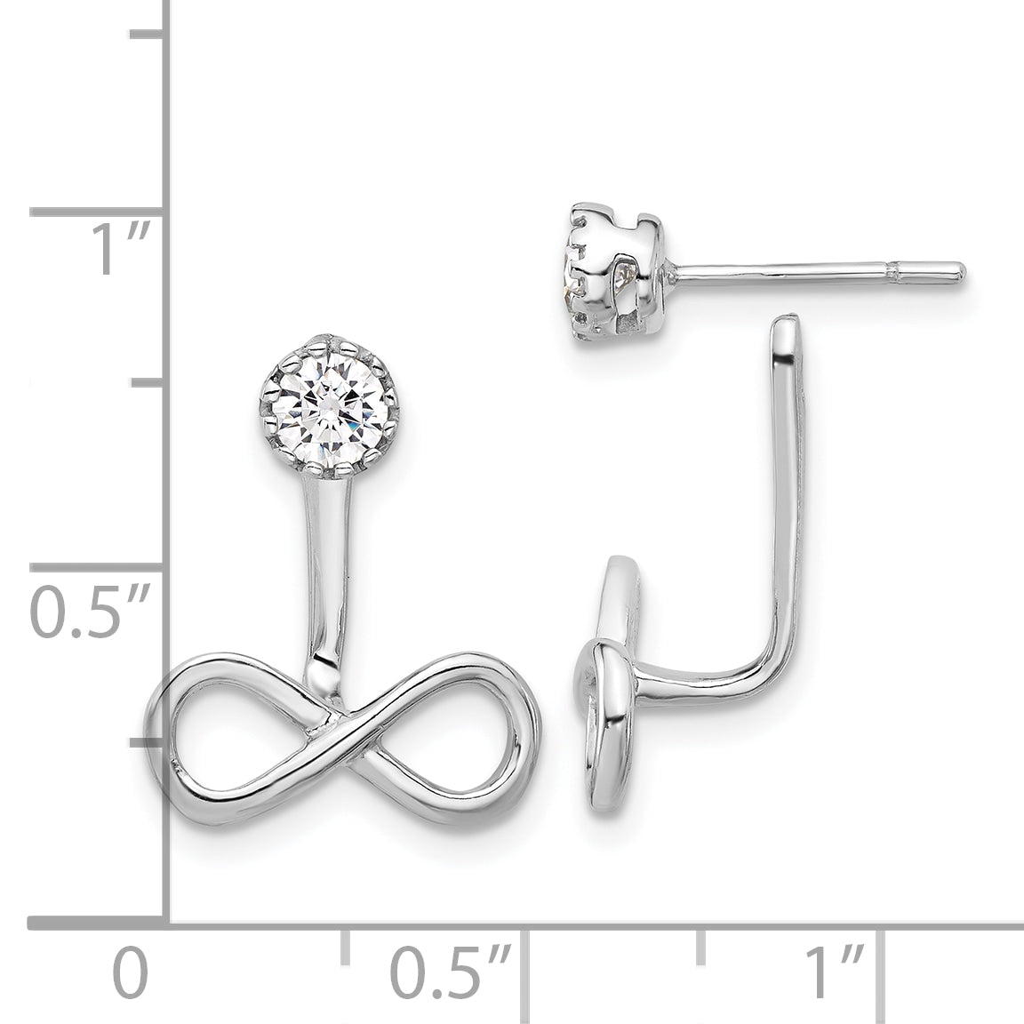 Sterling Silver Rhodium-plated Drop Infinity Jacket CZ Post Earrings