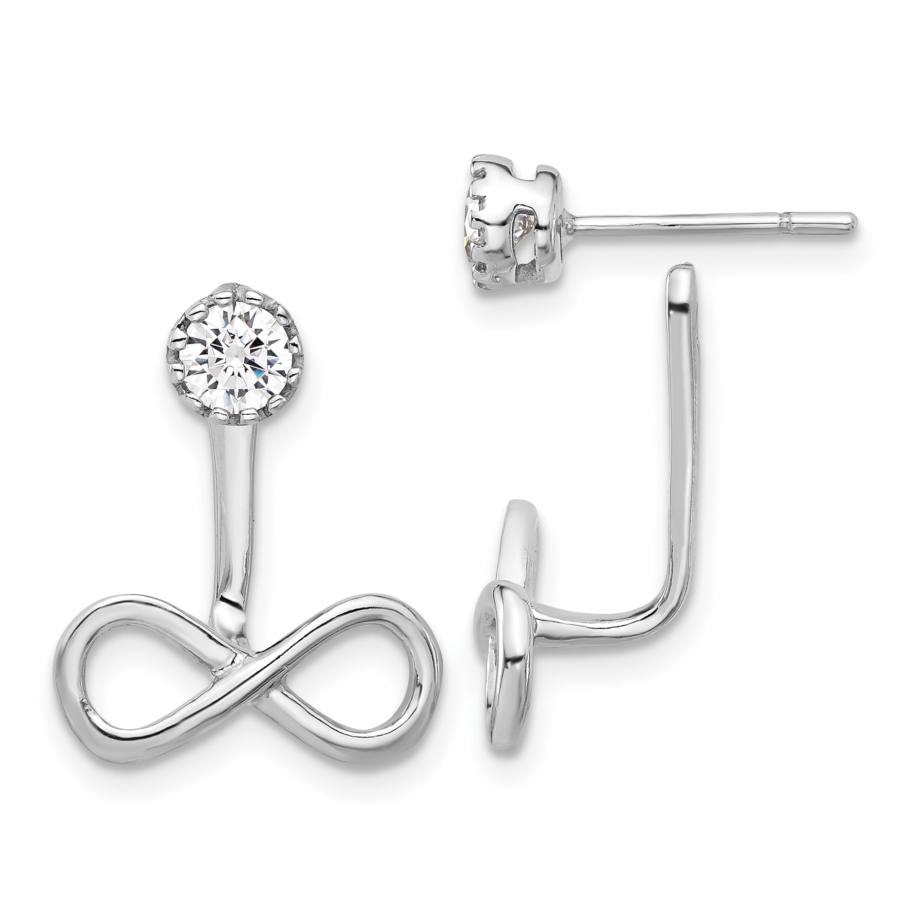 Sterling Silver Rhodium-plated Drop Infinity Jacket CZ Post Earrings