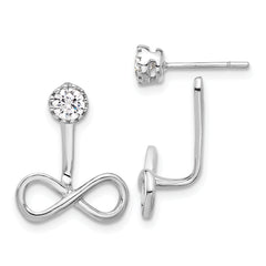 Sterling Silver Rhodium-plated Drop Infinity Jacket CZ Post Earrings