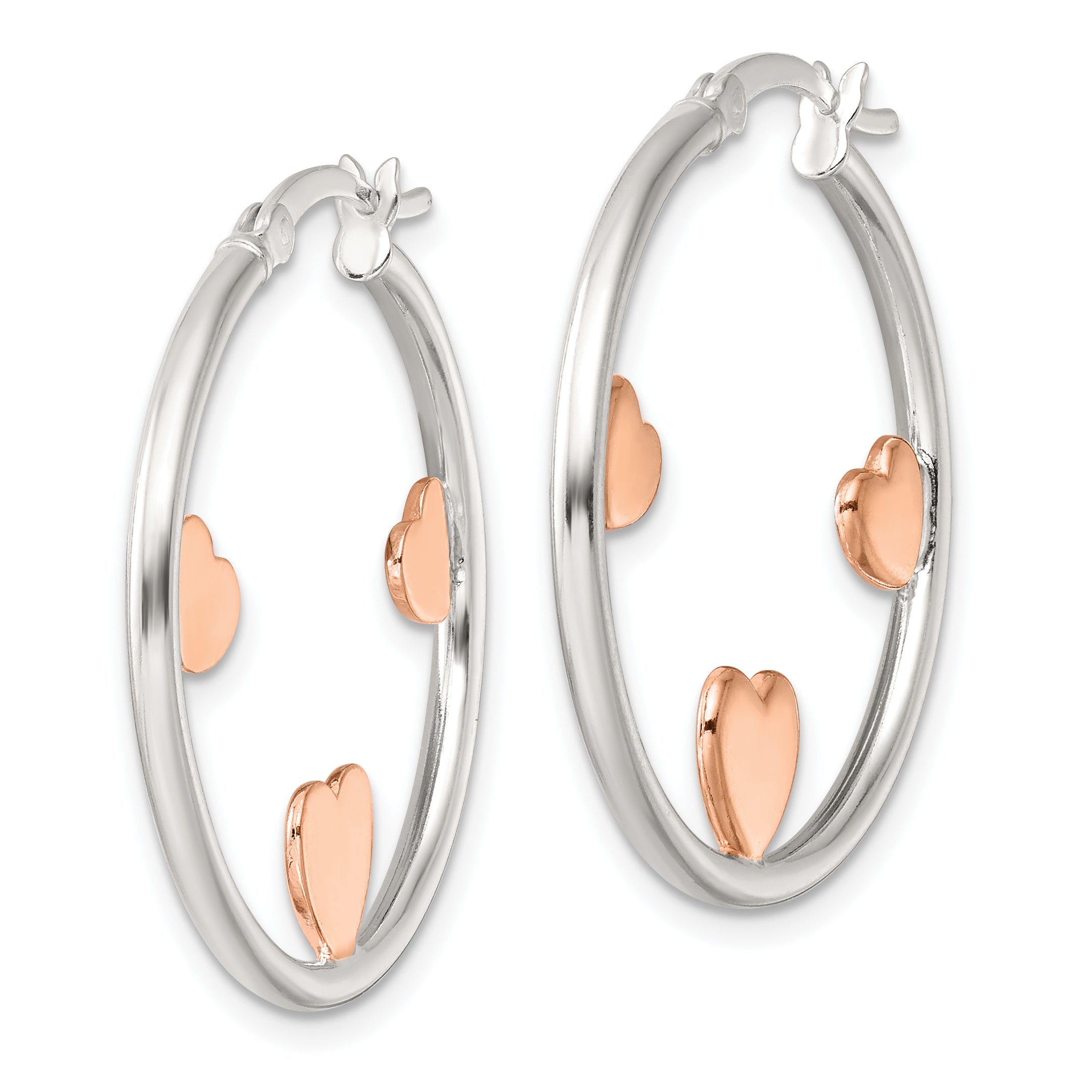 Sterling Silver and Rose-tone Hearts Hoop Earrings