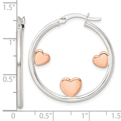 Sterling Silver and Rose-tone Hearts Hoop Earrings