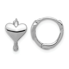 Sterling Silver Rhodium-plated Heart Hinged Hoop Earrings