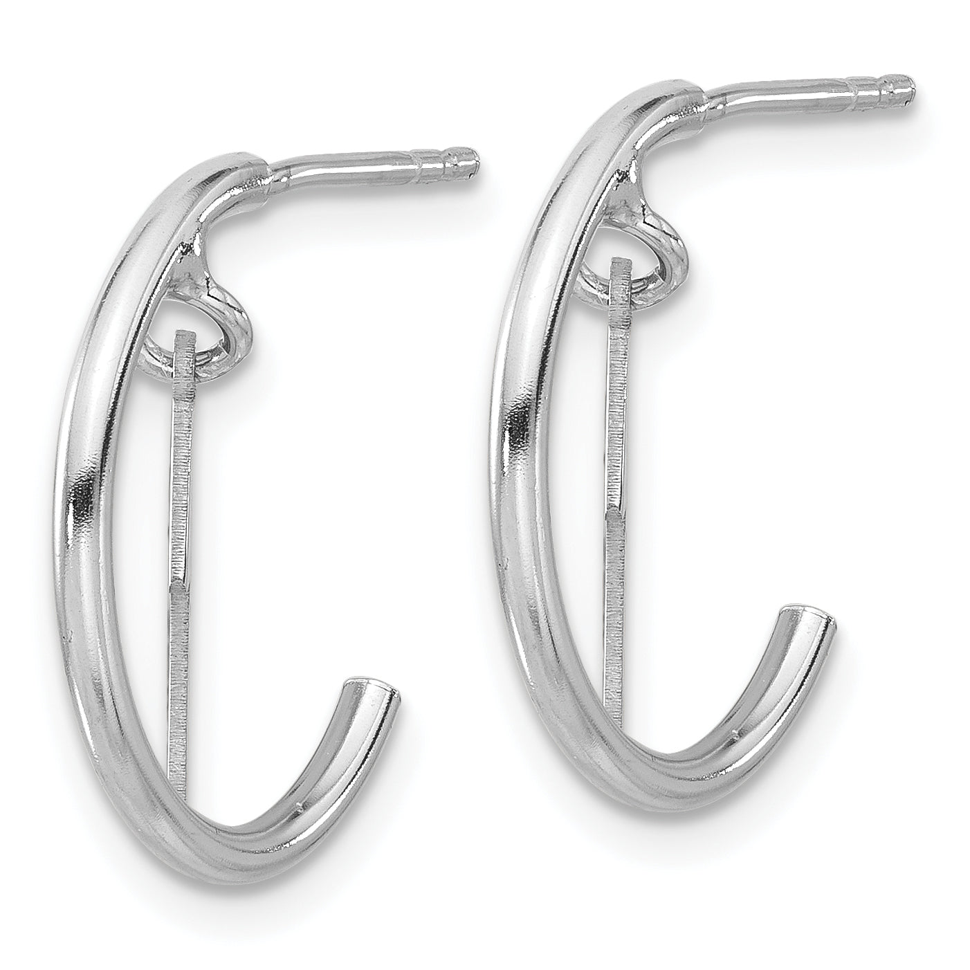 Sterling Silver Rhodium-plated Lighting Bolt Dangle J-Hoop Post Earrings