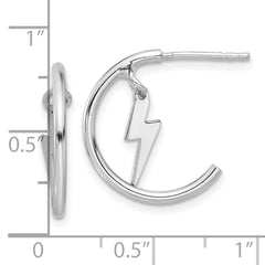 Sterling Silver Rhodium-plated Lighting Bolt Dangle J-Hoop Post Earrings