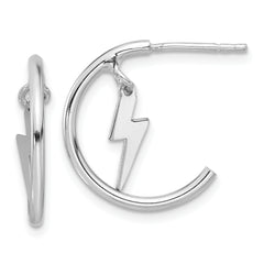 Sterling Silver Rhodium-plated Lighting Bolt Dangle J-Hoop Post Earrings