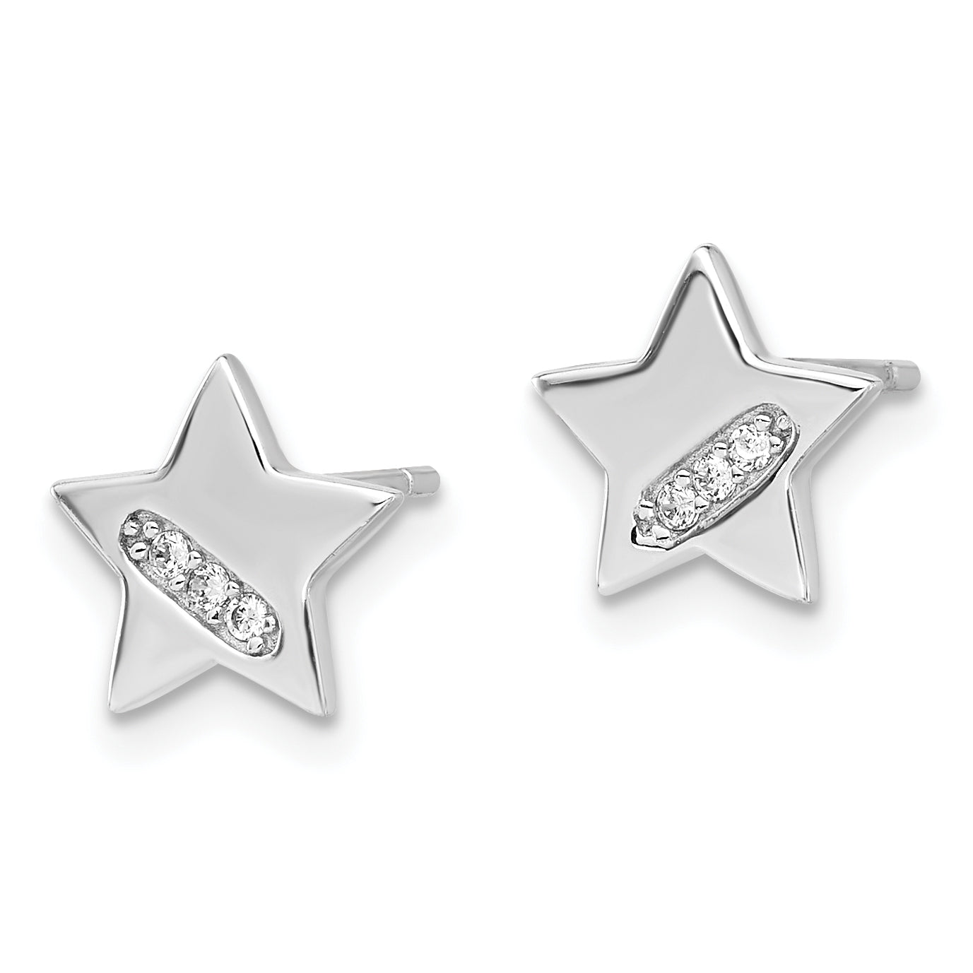 Sterling Silver Rhodium-plated CZ Star Post Earrings