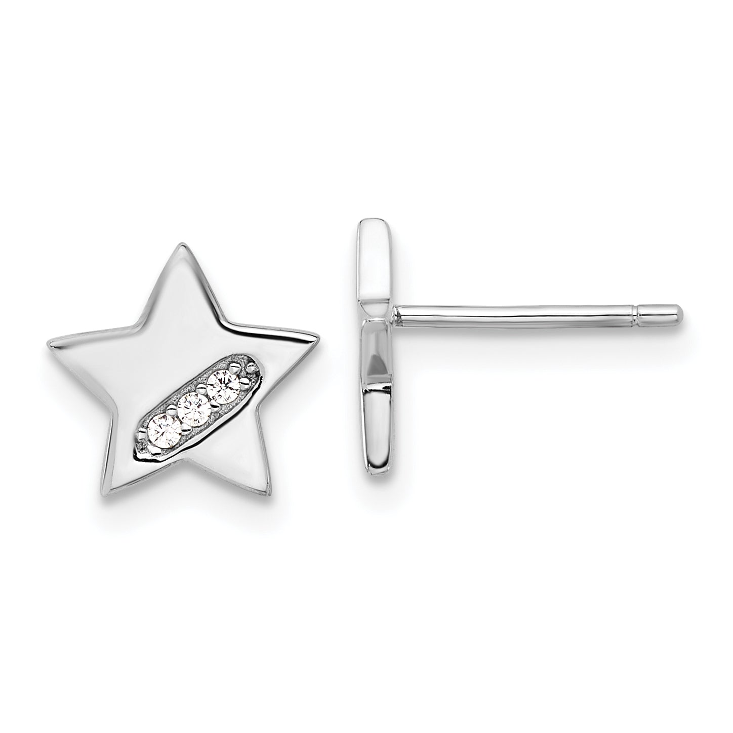 Sterling Silver Rhodium-plated CZ Star Post Earrings