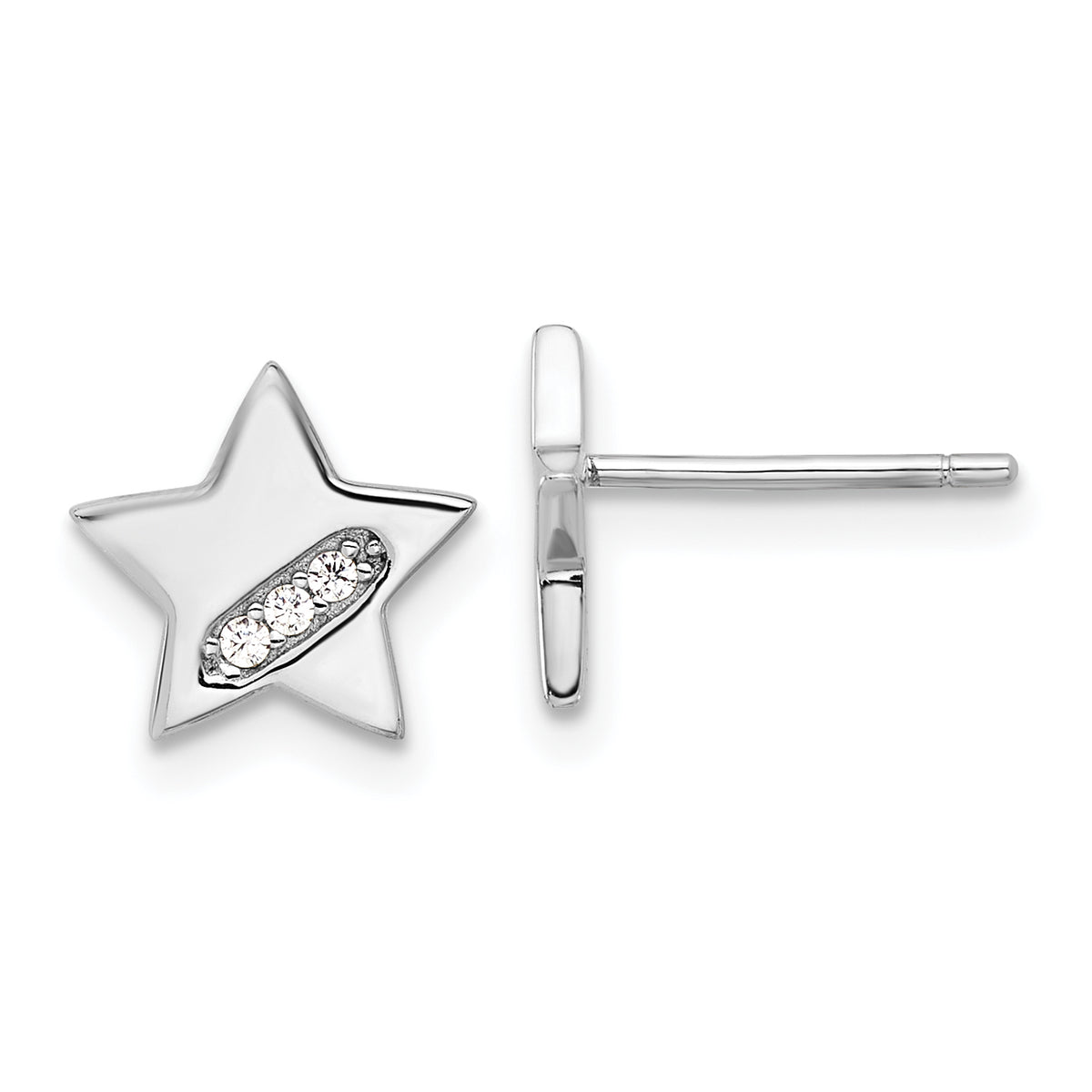 Sterling Silver Rhodium-plated CZ Star Post Earrings