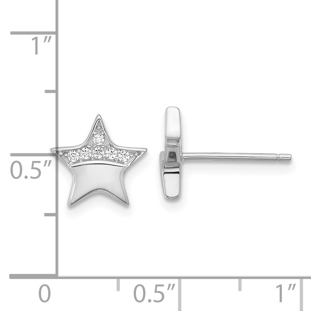 Sterling Silver Rhodium-plated CZ Star Post Earrings