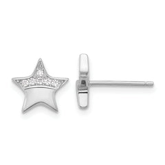 Sterling Silver Rhodium-plated CZ Star Post Earrings