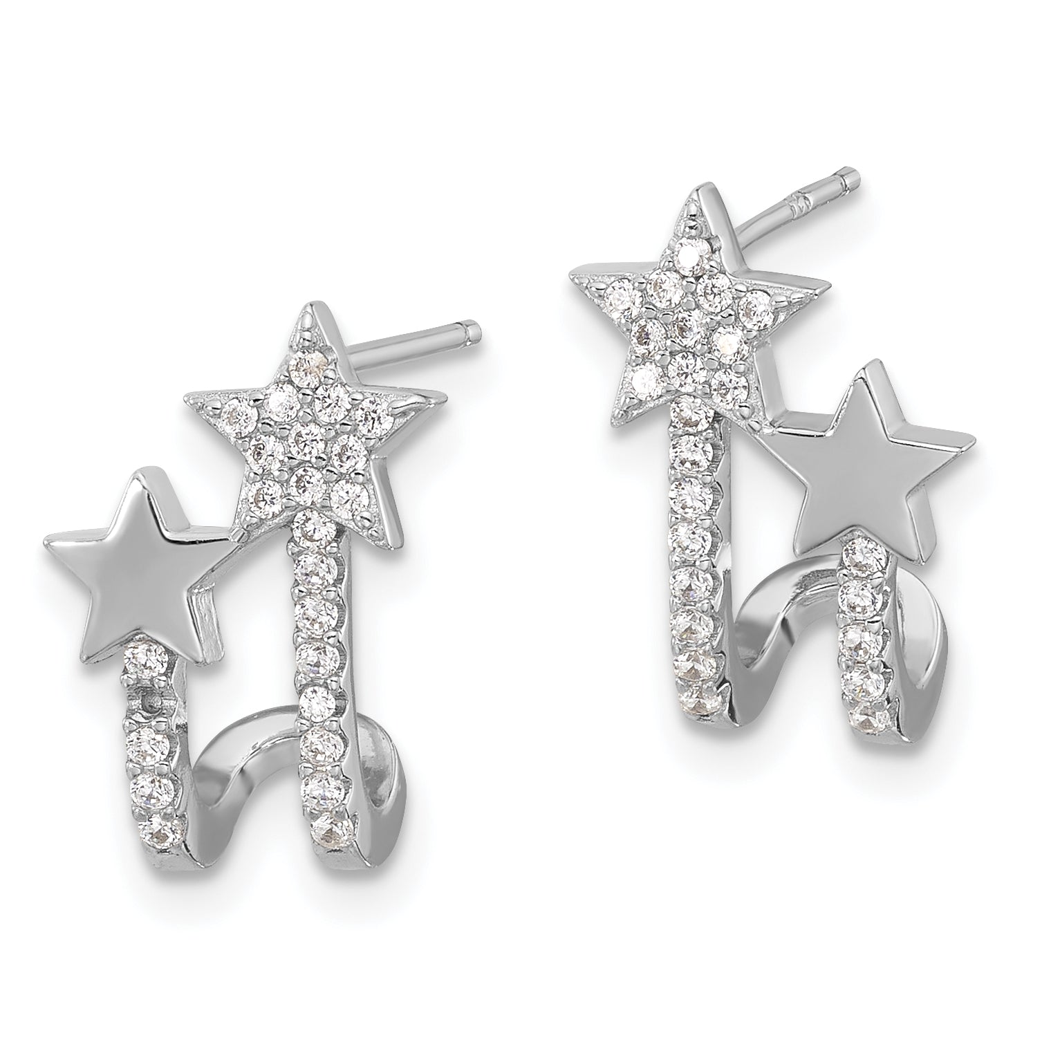 Sterling Silver Rhodium-plated CZ Star Cuff Post Earrings