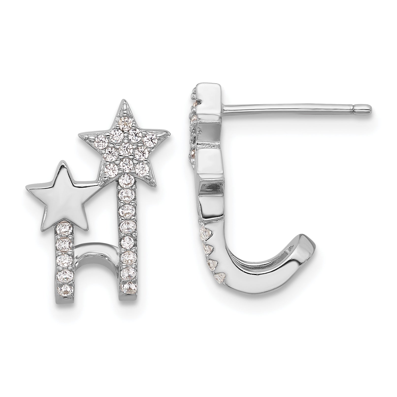 Sterling Silver Rhodium-plated CZ Star Cuff Post Earrings