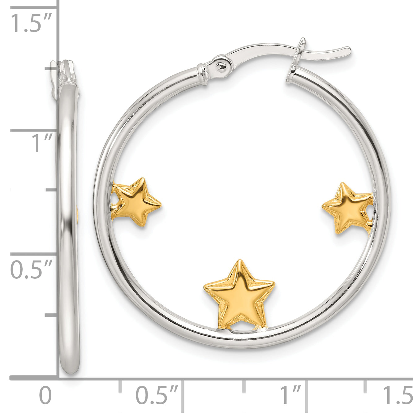 Sterling Silver and Gold-tone Stars Hoop Earrings