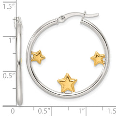 Sterling Silver and Gold-tone Stars Hoop Earrings