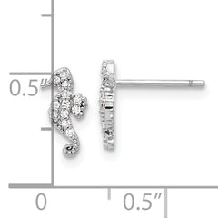 Sterling Silver Rhodium-plated Polished CZ Seahorse Post Earrings