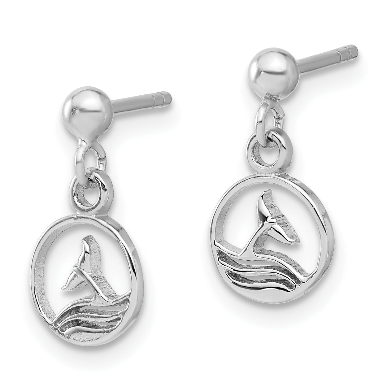 Sterling Silver Rhodium-plated Whale/Dolphin Tail Post Dangle Drop Earrings