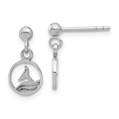 Sterling Silver Rhodium-plated Whale/Dolphin Tail Post Dangle Drop Earrings