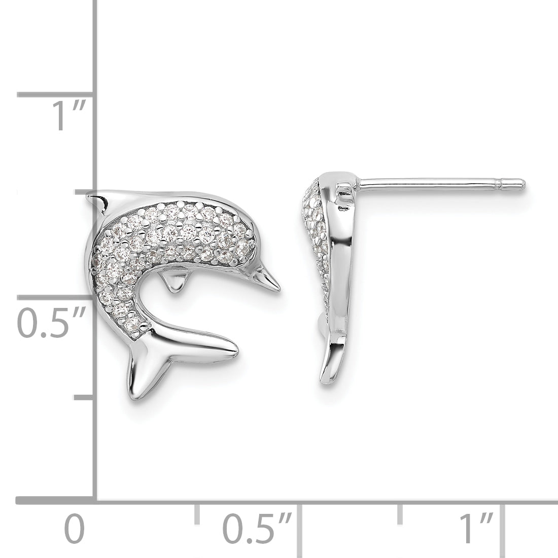 Sterling Silver Rhodium-plated CZ Dolphin Post Earrings