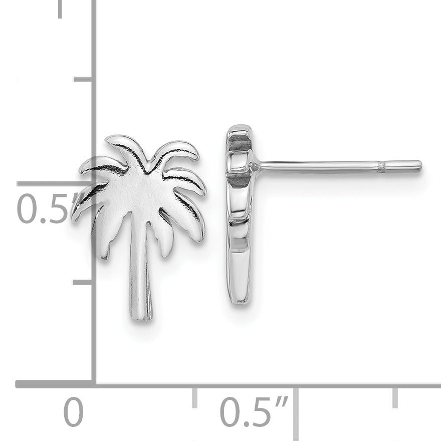 Sterling Silver Rhodium-plated Palm Tree Post Earrings