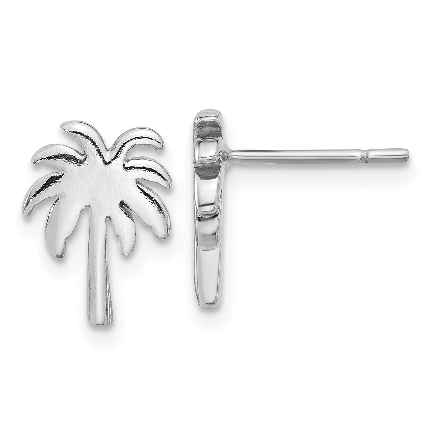 Sterling Silver Rhodium-plated Palm Tree Post Earrings