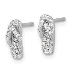 Sterling Silver Rhodium-plated CZ Flip Flop Post Earrings