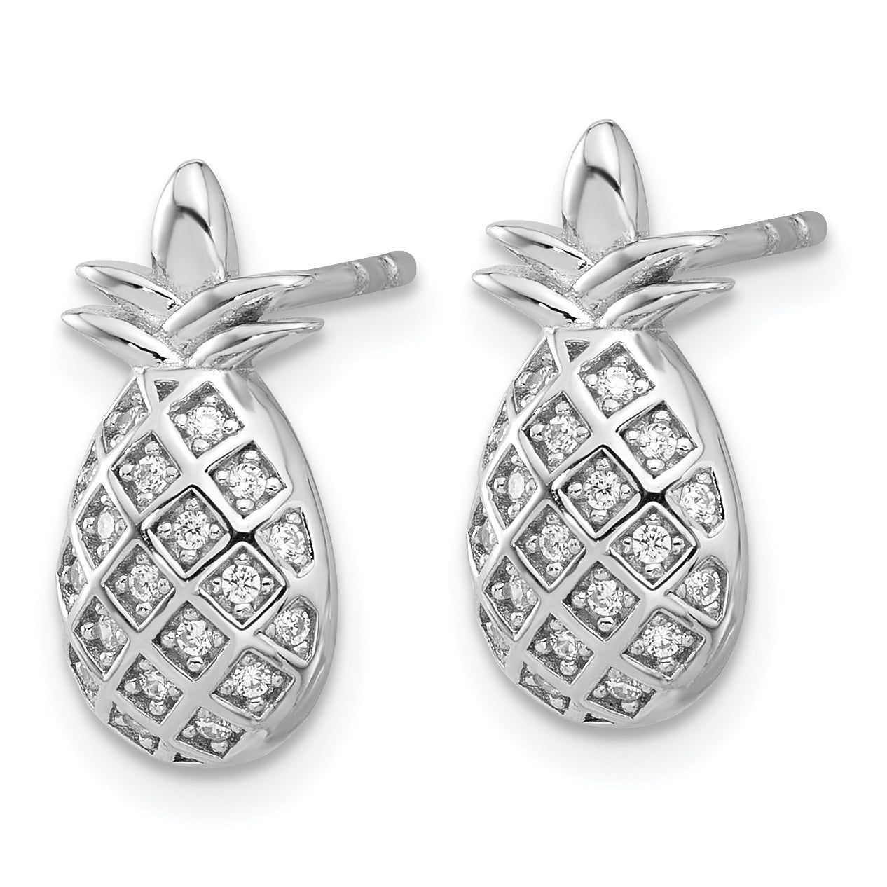 Sterling Silver Rhodium-plated CZ Pineapple Post Earrings