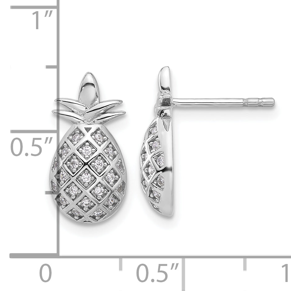 Sterling Silver Rhodium-plated CZ Pineapple Post Earrings