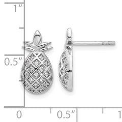 Sterling Silver Rhodium-plated CZ Pineapple Post Earrings