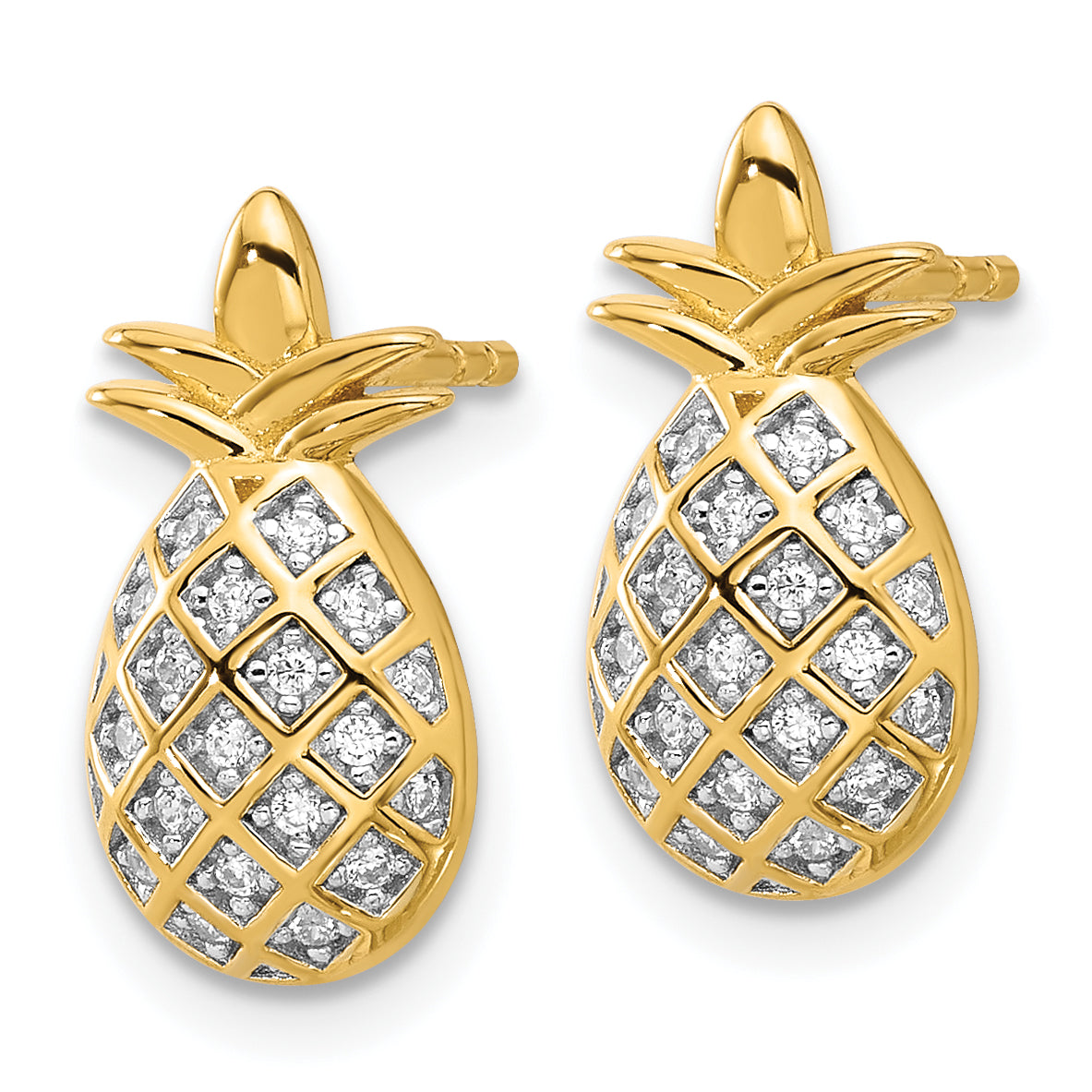 Sterling Silver Gold-tone CZ Pineapple Post Earrings