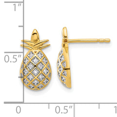 Sterling Silver Gold-tone CZ Pineapple Post Earrings