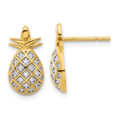 Sterling Silver Gold-tone CZ Pineapple Post Earrings