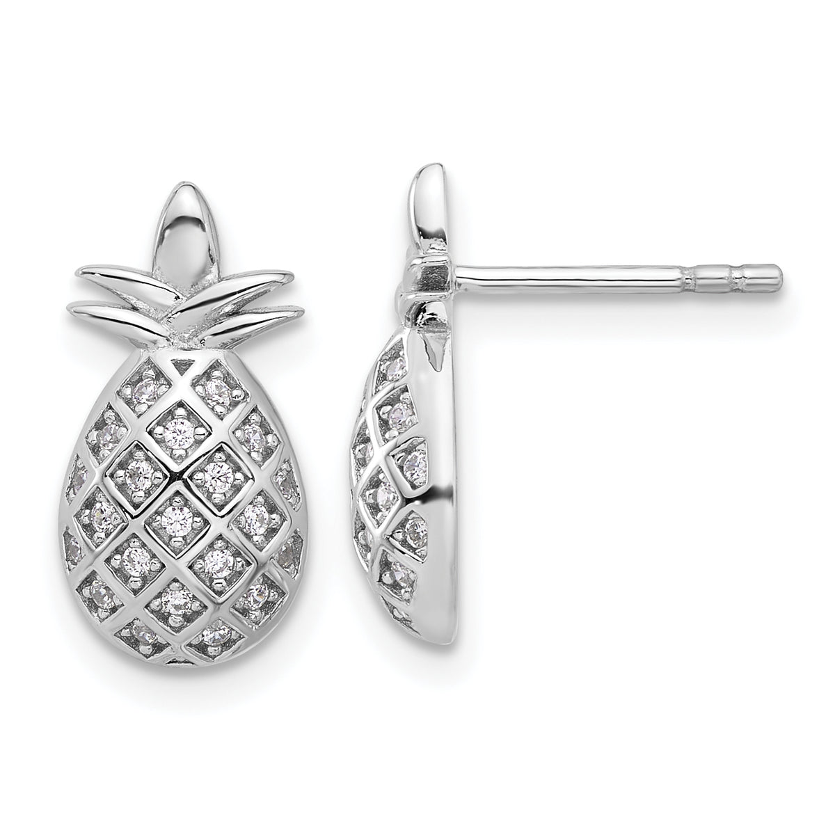 Sterling Silver Rhodium-plated CZ Pineapple Post Earrings