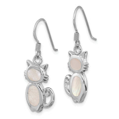 Sterling Silver Rhodium-Plated Polished Mother of Pearl Cat Earrings